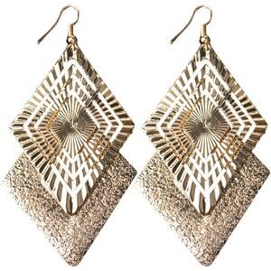 4148 NIP Minimalist Square Earrings Long Stud Earrings Hollow Double Rhombus